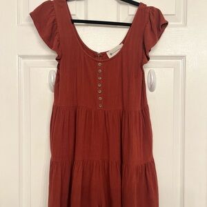 Rust Orange Button-Front Dress Romper